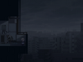 Shimako as an adult, sitting on the chair of the balcony in Rainy Apartments.