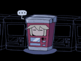 #801 - "自販機体験記", by rariatoo - Chainsaw the Shadow Lady and get caught by her which traps Urotsuki inside the vending machine in the Vending Machine Factory.