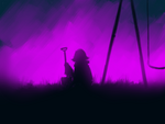 Early concept art, a shadowy picture of Fluorette with the shovel