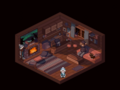 The cabin's interior along with the outfit you can equip there.