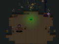 A variation of the house. The Starlight Witch is gone. The room is darkened while the pot glows green.